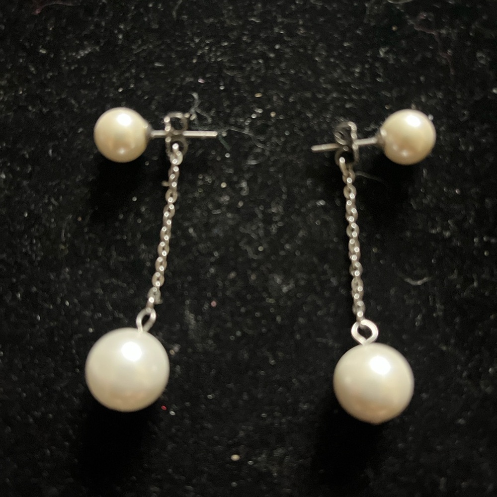 Tini Lux Silver and White Pearl Drop Earrings - Picture 9 of 16